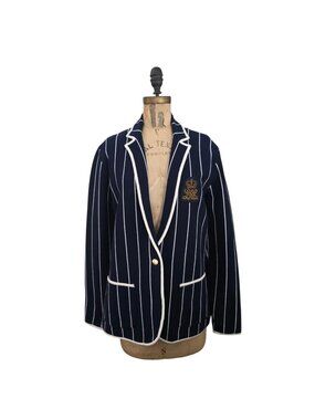 Lauren Ralph Lauren Bullion Crest Striped Blazer Jacket Navy XL